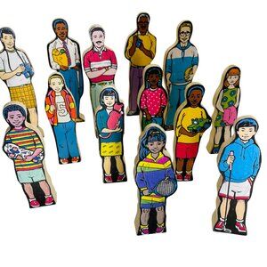 Vintage Inspired Wooden Children Figurines Set Wedgies Career Lot of 13